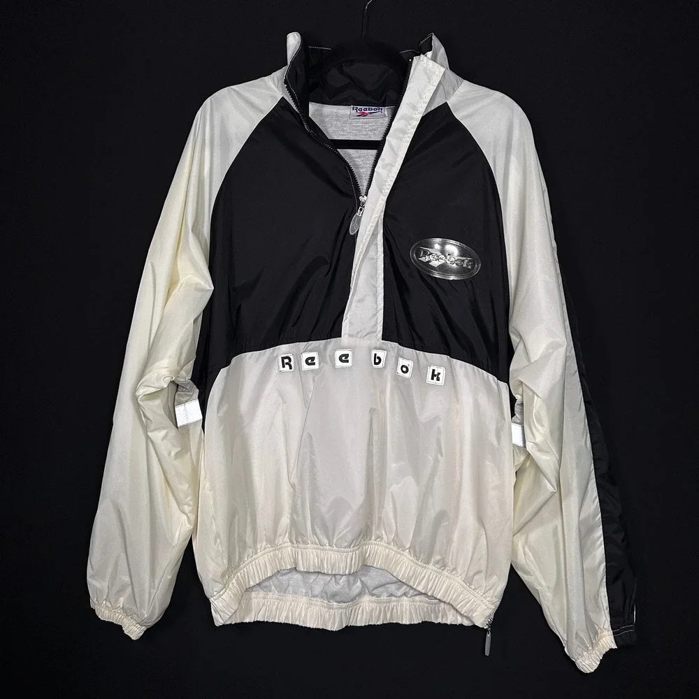 90s Reebok Anorak Jacket Men Medium Black White Colorblock Commuter Streetwear